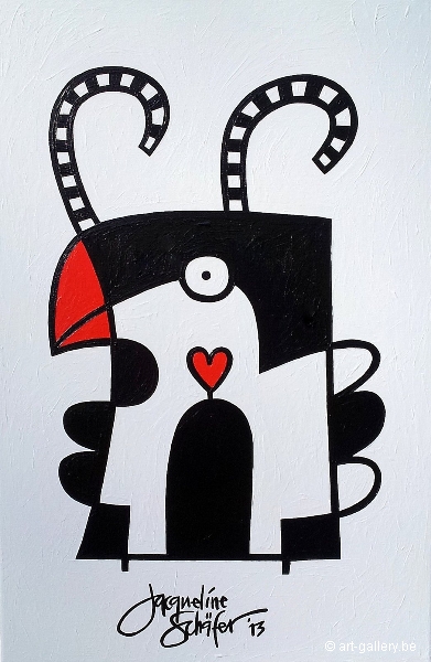 SCHAFER Jacqueline - Zwart witte Vreemde Vogel met een warm hart. No.1 in wit