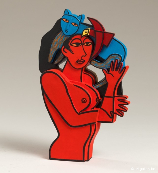 CORNEILLE Guillaume - Femme rouge, chat bleu
